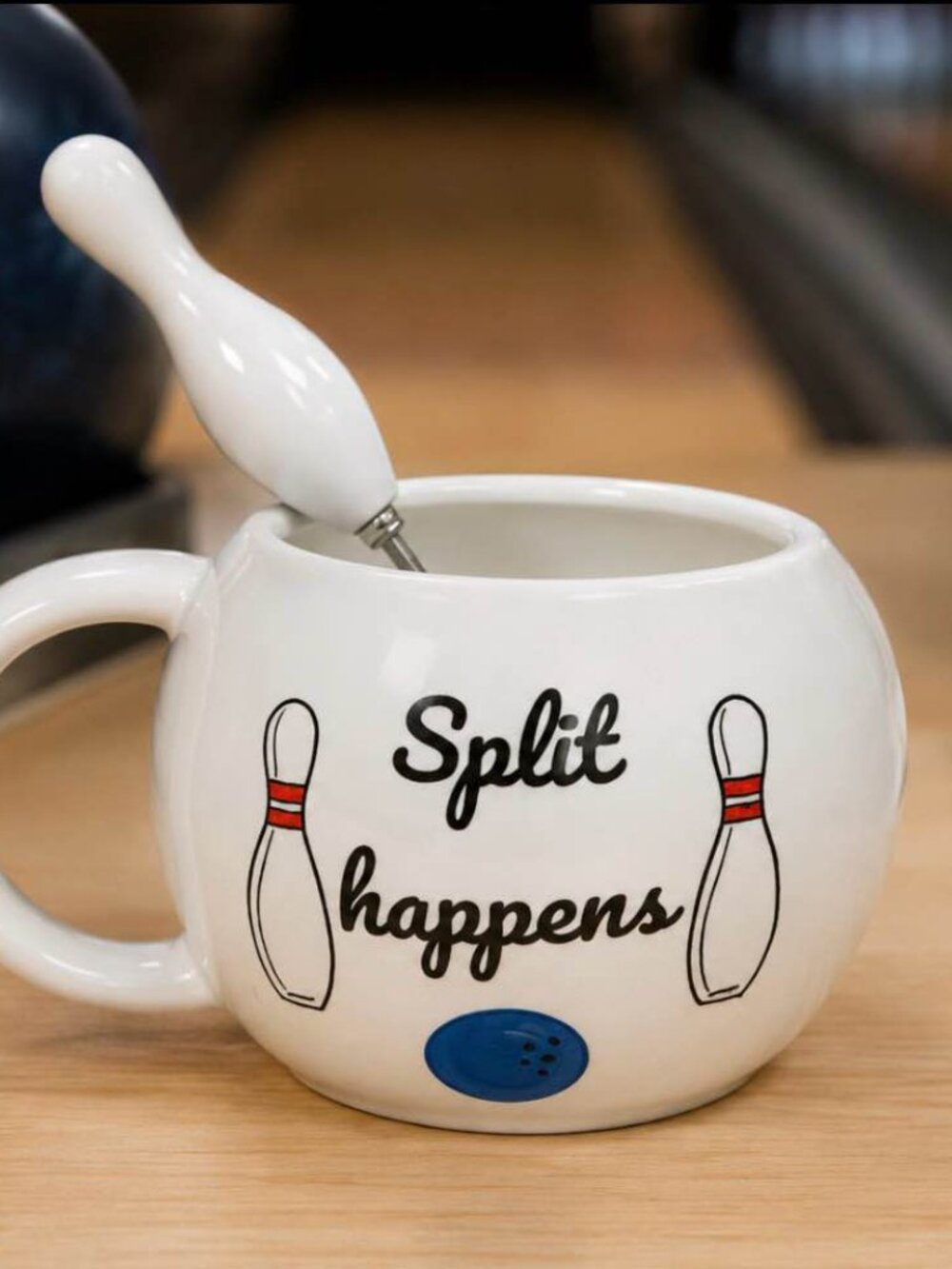 SPLIT HAPPENS Bowling Mug with Bowling Pin Spoon - New